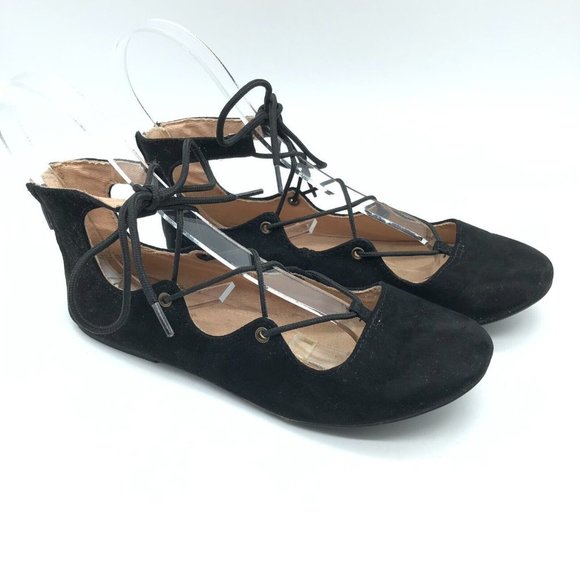 Old Navy Womens Flats Lace Up Ankle Strap Faux Suede Zipper Black Size 4 - Picture 1 of 7